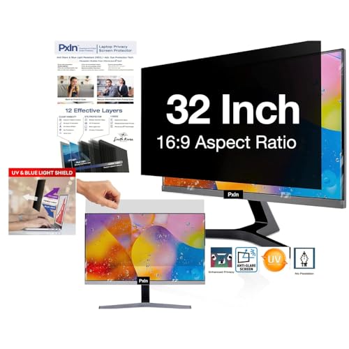 Image of PxIn 32 Inch (16:9) Monitor Privacy Filter Guard | No Eye Strain | Anti Glare & Blue Light UV, Anti Scratch, No Dry Eyes |