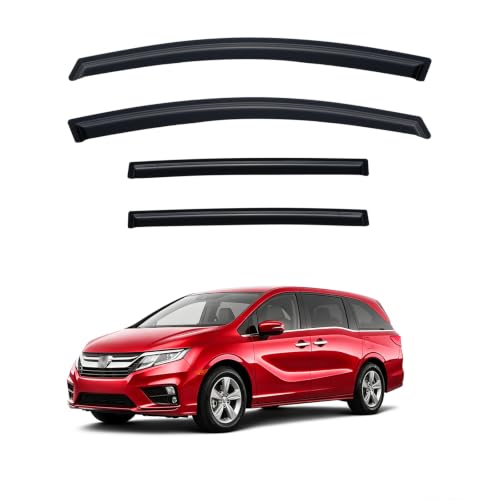 Image of Rain Guards Window Visor for 2018-2026 Honda Odyssey Out-Channel | Shields Vent Deflector Shade Wind Dark Smoke 2019 2020 2021 2022 2023 2024, Tape-On Outside-Mount, 4PCS