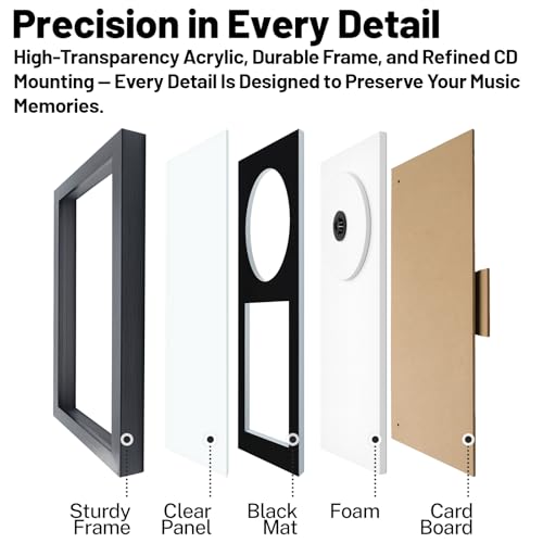 14.4インチ x 7.9インチ CDディスプレイフレーム ディスク&ケース用 – サイン入りCDミュージックフレーム 壁掛けまたはテーブルスタンド付き コレクターやギフトに最適 [4]
