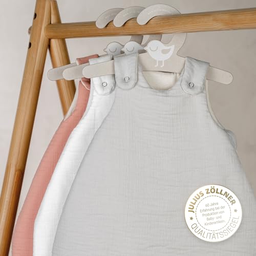 Julius Zöllner Śpiwór niemowlęcy muślinowy, ciepłe wypełnienie 2,5 TOG, nadaje się do prania w temperaturze 40°C, Made in Germany, Öko-Tex Standard 100, szary, rozmiar 62/68