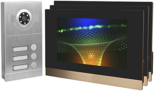 IP Video Türsprechanlage, Unterputz-Türstation IP65, 3X 10 Zoll Monitor, App, HD-Kamera 115°, Türöffner-Fkt, 32GB Speicher, PoE-Switch, 3
