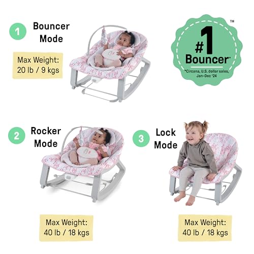 Image of Ingenuity Keep Cozy 3-in-1 Grow with Me Vibrating Baby Bouncer Seat & Infant to Toddler Rocker, 0-30 Months Up to 40 lbs (Pink Lily)