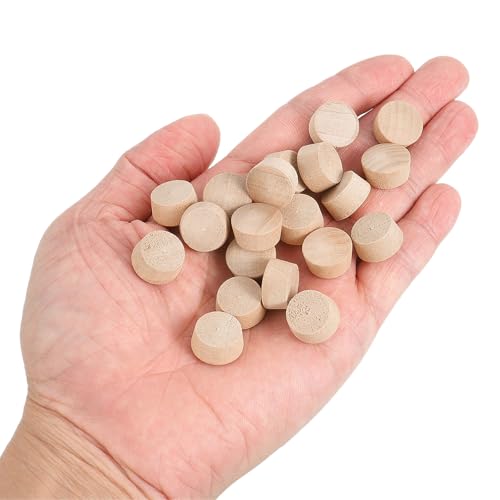 Image of uxcell 40Pcs Wood Button Plugs, 14mm /0.55 inch Flat Head Hardwood Screw Hole Plug Wooden Caps Buttons Wood Plug for Furniture Woodworking Craft Decor (15.5mm x 14mm)
