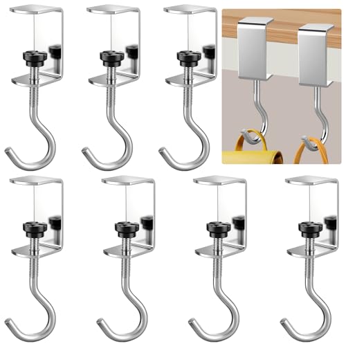 ALDMIO 7 Pcs Purse Hooks for Table Under Desk Handbag Hanger Adjustable Heavy Duty Metal Backpack Hooks for Desk