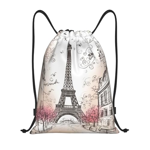 French Paris Tour Eiffel Tower Drawstring Backpack for Men Gym Bag String Bag Waterproof Drawstring Bag for Women Swim Bag Medium