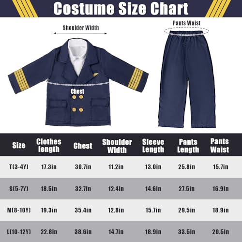 Latocos Pilot Aviator Costume for Kids Boys Ages 3-12 Airline Captain Uniform Career Day Dress Up Birthday Halloween Cosplay