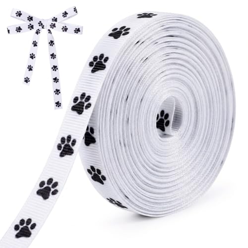 3/8 Inch By 10 Yard Paw Print Ribbon Black and White Cat Dog Ribbon Holiday Party Decoration Animal Print Ribbons for Valentines Birthday Ornaments Gift Wrapping Pet Lover DIY Decoration