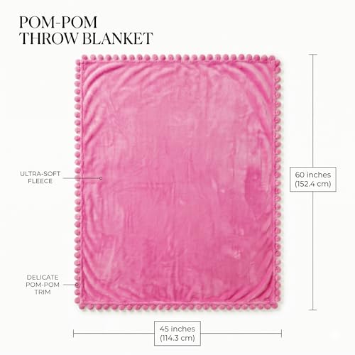 Image of BSB HOME 280 GSM Pom Pom Blanket, Ultra Soft Plush Fleece Throw Blanket with Pom Pom Fringe, Cozy Lightweight Warm Blanket for Sofa, Couch, Bed, Skin Friendly & Easy Care, 45 x 60 Inches - Rose Pink