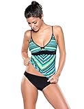 LookbookStore Women's Cutout Tankini Set Printed Swimsuit Size L(US 12-14) Green
