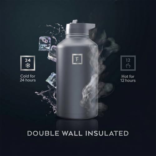 Image of IRON FLASK 64 oz Wide Mouth Water Bottle with Straw | Insulated Half Gallon Water Bottle with Leakproof Straw Lid - BPA Free, Cold 24 Hrs, Sweat Free (Graphite)