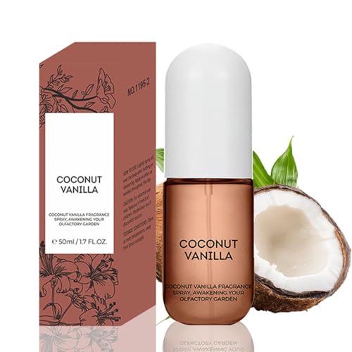 Vanilla Coconut Hydrating Body & Hair Mist for Women – A Long-Lasting Fragrance with a Light Scent for Skin & Hair Care, Moisturizing and Vegan-friendly.