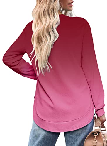 OFEEFAN Crew Neck Sweatshirts Women Tunic Tops For Women Loose Fit Curved Hem4