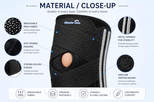 Image of Wonder Care Adjustable Wrap Knee Support Brace, Air Mesh Fabric Knee Brace Cap for Pain Relief, Sports, Arthritis, Running Protection [Black] (1, 3XL)