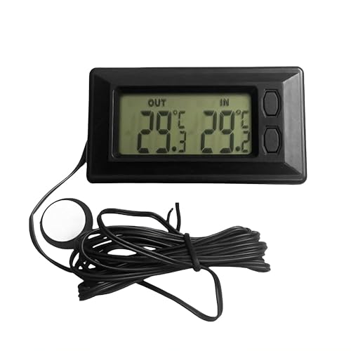 Riloer Mini Car Digital Thermometer, Fahrenheit or Celsius Meter Digital LCD Monitor for Inside and Outside, Maximum and Minimum Temperature Records, Easy to Read