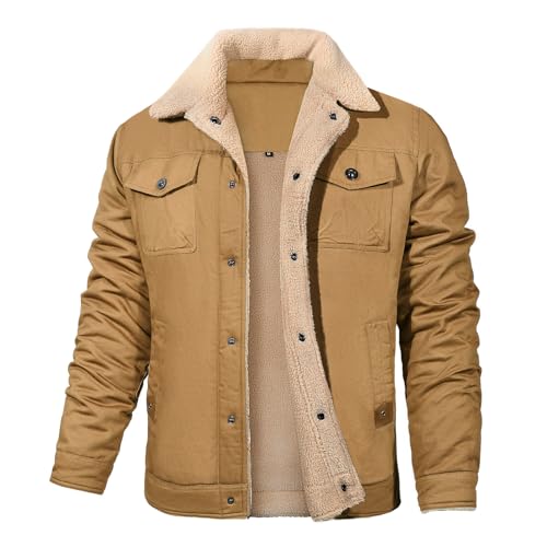 Vancavoo Chaqueta de Invierno Militar para Hombres Cortavientos Chaqueta Cálido Lana Forro Solapa Abrigos Gruesa Chaqueta de Carga Casual con Múltiples Bolsillos Algodón(Caqui claro,M)