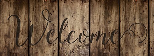 Welcome Stencil By Studior12 | Sunny Cursive Script Word Art | Reusable Mylar Template | Paint & Craft Wood Sign | Use For Wall Art, Diy Home Decor | Select Size (11" X 4") #TOP4