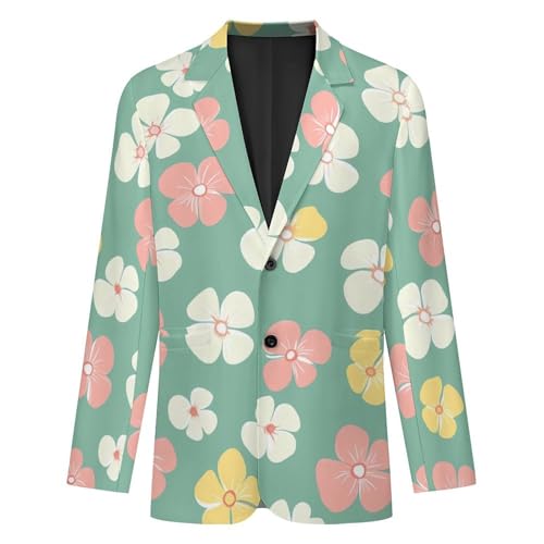 Cute Floral Flowers Pattern Men's Slim Suit Long-Sleeve Prom Tuxedo Classic Two Button Business Jacket4