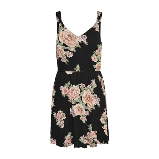 ONLY Damen Kleid ONLKarmen Träger-Kleid mit Blumen-Muster 15157655 Black/orange Flowers 36