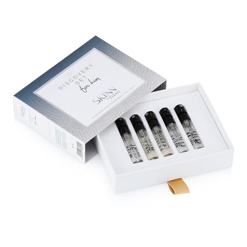Image of Skinn By Titan |Discovery Kit of Raw, Steele, Verge, Country Road, Amalfi Bleu (2 ml x 5) | Perfume For Man| Gift Set For Men |Long Lasting Fragrances | Fresh, Woody, Spicy |Eau De Parfum