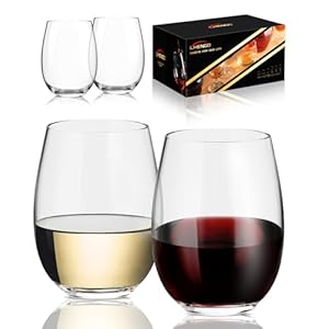 Stemless Wine Glasses Set of 4-20oz, Premium Red or White Wine Large Crystal Glasses, Hand Blown, Gifts for Wedding, Anniversary, Hosting, Christmas, Birthday