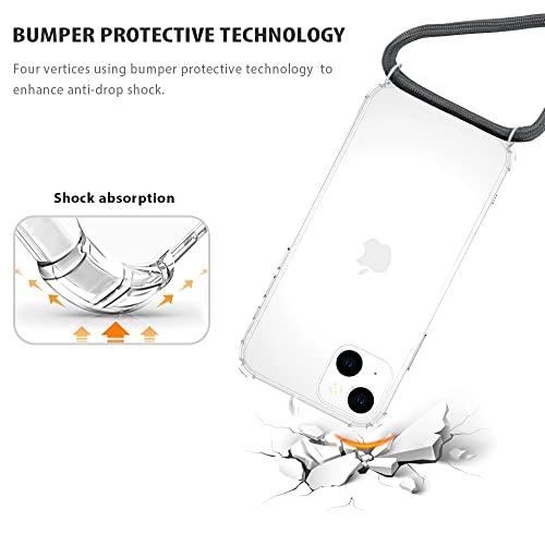 Yespure For Iphone 13 Clear Case With Adjustable Neck Cord Lanyard Strap,Soft Slim Transparent Tpu Anti-Yellowing Shockproof Phone Cover Case For Iphone 13 With Crossbody Shoulder Strap - Gray #TOP4