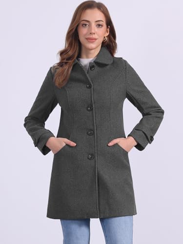 Allegra K Women's Winter Outerwear Overcoat Peter Pan Collar Mid-thigh A-line Single Breasted Pea Coat Large Dark Gray by Allegra K - Image 4
