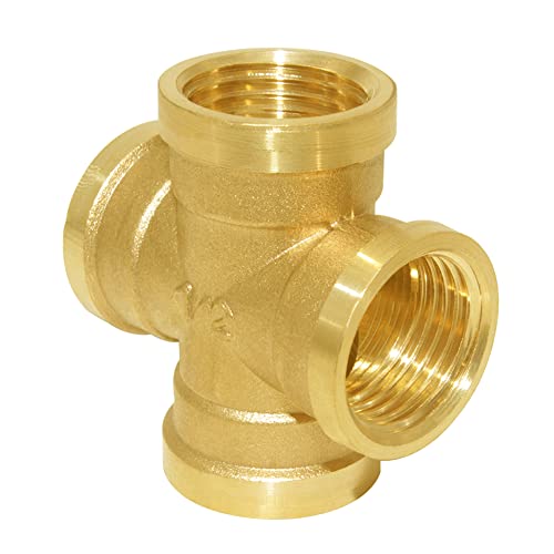 Joywayus Brass 1/2" Nps Female 4-Way Pipe Fitting Adapter Tube Coupler Connector Water Gas Oil #TOP3