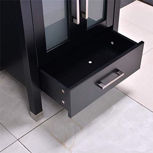 Danseelee 24'' Tempered Glass Top Modern Bathroom Vanity And Sink Combo Stand Cabinet,White Oval Ceramic Vessel Sink With Mirror,Contains Faucet And Pop-Up Drain (Black) #TOP4