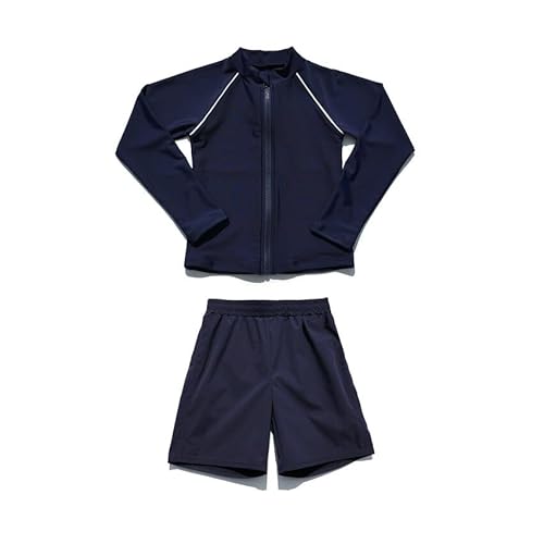 L・F・F(エル・エフ・エフ) スクール水着 男の子 セパレート 水着 キッズ 子供 ラッシュガード 長袖 日焼け防止 UVカット UPF50+ ショートパンツ ロング丈 無地 透けない 裏地付 ネームタグ付 名札 スイムウェア 学校 プール 水遊び ハー