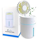 New Chrono Ultrasonic Cool Mist Humidifier with Fan, Portable USB Rechargeable Battery, 400ml Capacity with 7 Color Night Lights, Small Personal Desktop Air Misting Fan for Home Bedroom Car & Office