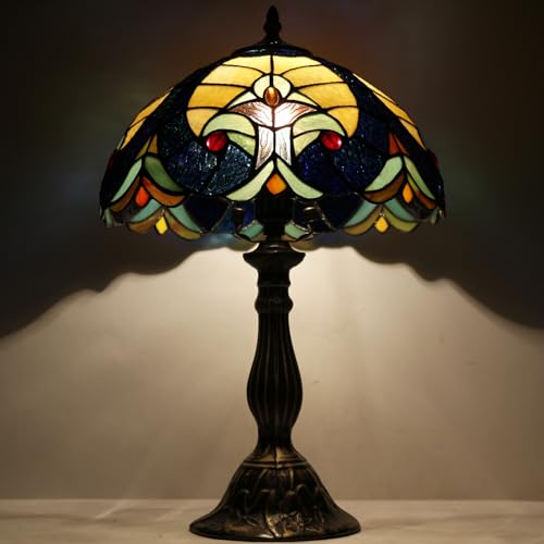 Image of WERFACTORY Tiffany Style Lamp Stained Glass Bedside Table Lamp 18 Inch Tall