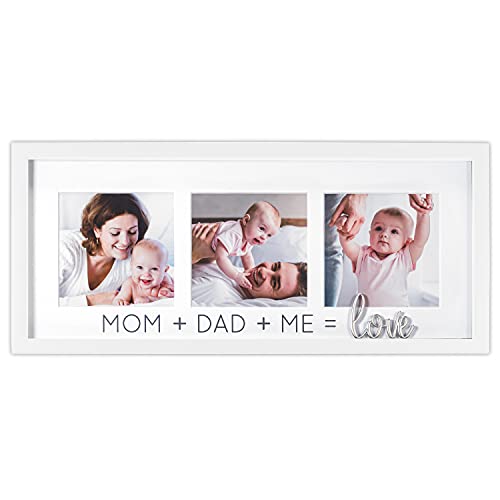 Image of Malden International Designs Mom Dad Me Love 4x4 3-Opening White Matted Photo Wall Frame with Love Word Attachment (3569-344)