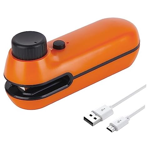 Mini Bag Sealer, Handheld Heat Vacuum Sealer, 2 in 1 Heat Sealer and Cutter with Lanyard - Orange (Orange) Cover