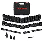 CASOMAN 49PCS 1/2-Inch Drive Impact Socket Set, Deep&Shallow, CR-V, 6 Point, Metric Socket Set, 8mm-32mm, Includes Extension Bars, Adapters, Impact Universal Joint