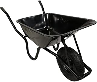 90 Litre 150kg Capacity Heavy Duty Outdoor Galvanised Pneumatic Metal Garden Wheelbarrow in Black