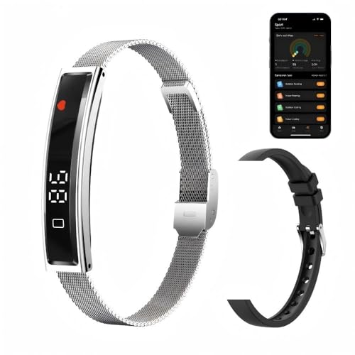 Image of Health Smart Bracelet,Fitness Tracker with Heart Rate, Sleep Monitoring, Blood Oxygen, Step Counting for iOS and Android, No Subscription Fee, Waterproof(Silver)