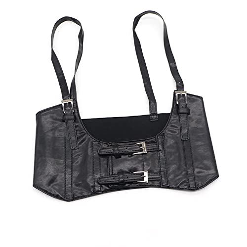 Essencedelight Women Underbust Corset Elastic Faux Leather Harness Belt Steampunk Waist Belt for Women Girl Dress,Black
