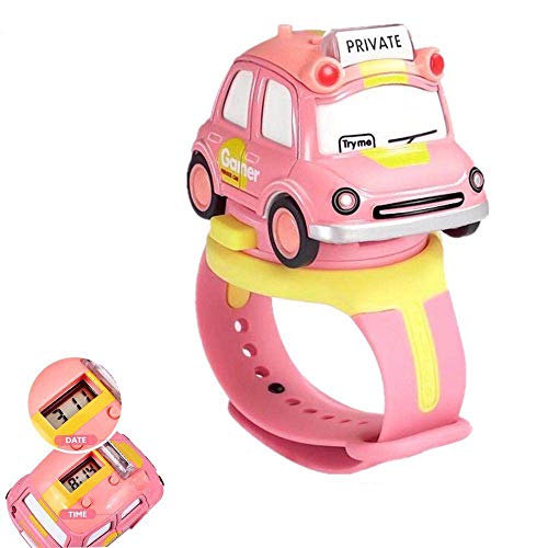 Kinderuhren für Jungen, Autos Spielzeug mit Sound & Licht| Kleinkind Spielzeug für 3 Jahre alt, Jungen&Mädchen (pink)