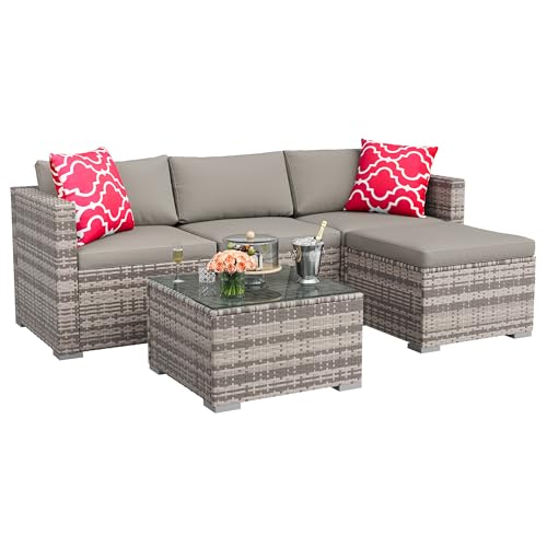 Image of GAOMON 5 Pieces Patio Furniture Sets All Weather Outdoor Sectional Patio Sofa Manual Weaving Wicker Rattan Patio Seating Sofas with Cushion and Glass Table