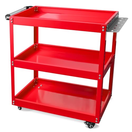 YATOINTO Updated Rolling Tool Cart 330LBS Metal 3 Tier Rolling Cart Carts with Wheels Heavy Duty Utility Carts, Ergonomic Handle Rolling Mechanic Tool Cart Storage Organizer for Warehouse Garage