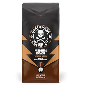 Death Wish Coffee, Organic and Fair Trade, Medium Roast, Whole Bean Coffee, 16 oz
