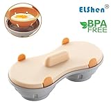 Microwave Egg Poacher BPA Free & Dishwasher Safe Dual Caves Poached Egg Maker Double Cups Egg Cooker Microwave Poached Egg Steamer Kitchen Gadget (Nordic Orange)