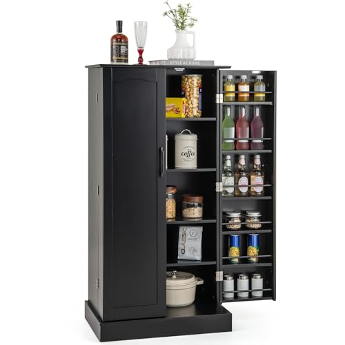 COSTWAY Armoire de Cuisine 2 Portes avec 16 Étagères, Meuble Cuisine Rangement avec Dispositif Anti-Renversement, Buffet pour Salle à Manger, Salon (60 x 40 x 120 cm,Noir)