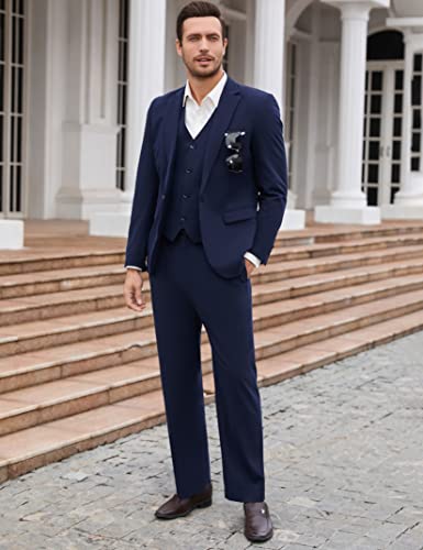 TURETRENDY Mens 3 Piece Suits Casual One Button Blazer Lightweight Beach Coats Vest and Pant Suit4