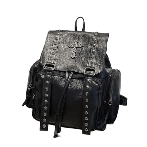 Studded Backpack Cross Metal Studs Y2k Emo Purse Punk Backpack for Women 2000s Goth Edgy Daypack Gothic Daily Party Club(Black)