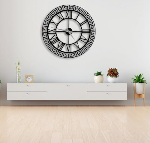 Image of Wall Clock Stylish Metal Analog Wall Clock for Living Room, Bedroom, Office, Kitchen, Home and Hall | Antique Fancy Big Size Modern Wall Watch (Black ST-20, 40 CM)