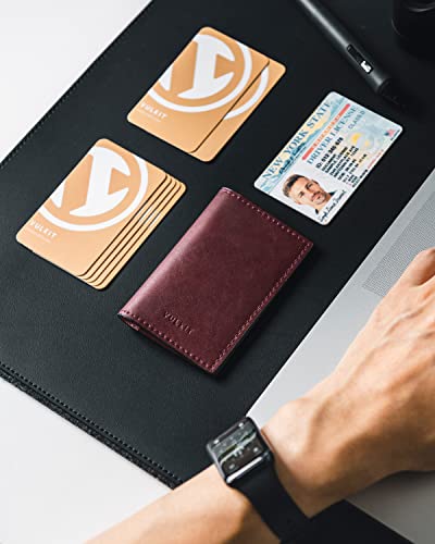 Image of VULKIT Leather Business Card Holder 2 Sided Slim Business Name Card Organizer for Men or Women, Up to hold 20 cards (Vintage Wine)