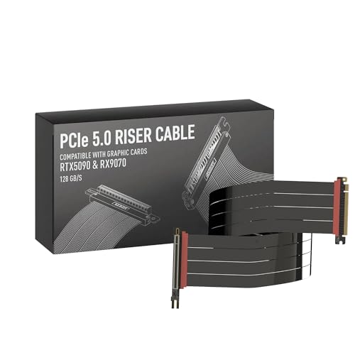 Image of LINKUP PCIE 5.0 Riser Cable | for Vertical GPU Mount | Right Angle | Graphics Card GPU Ready | Usable with PCIe 4.0 & RX 9070 / RTX5090 | 90cm (Total Length: 94cm)