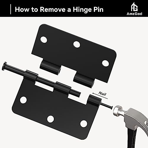 AmzGod Door Hinges Matte Black - 30 Pack Black Door Hinges 3.5 Inch Rounded Interior Door Hinge with 1/4" Radius Corners - Black Hinges for Doors 3 1/2 Inches Flat Iron Residential Door Hardware - Image 7