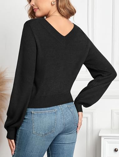 ZAFUL Women's Raglan Long Sleeve Double Side V Neck Short Crop Sweater Casual Loose Fit Knit Top Sweaters4